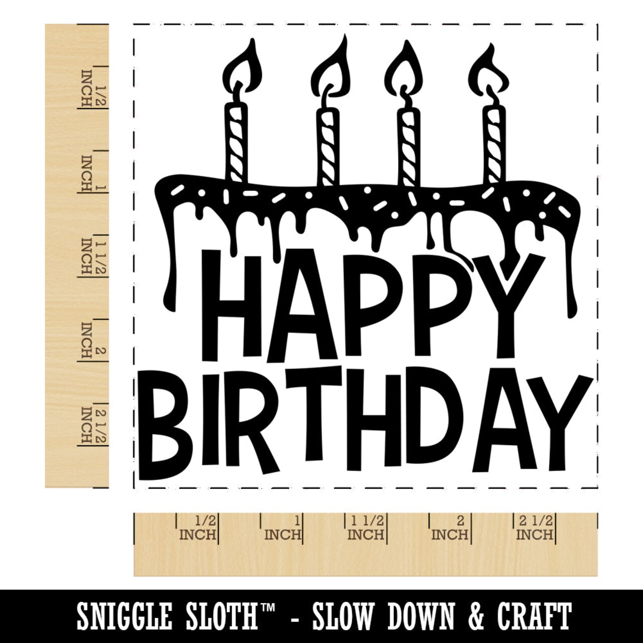 Happy Birthday Cake with Candles Square Rubber Stamp for Stamping Crafting